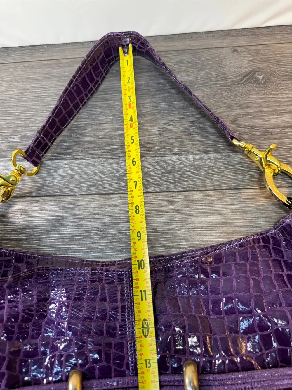 Andre Oliver Purple Croc-Embossed Shoulder Bag with Gold Hardware